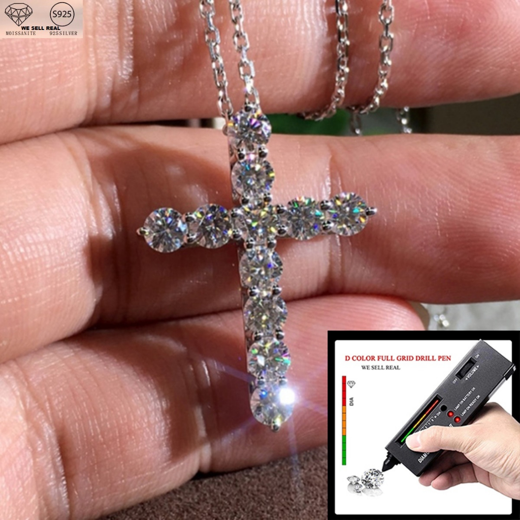 kalung Liontin salib perak S925, Berlian / Diamond Moissanite original
