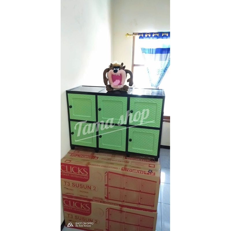 Lemari plastik tabitha meja TV/lemari triple cabinet 6 pintu serbaguna