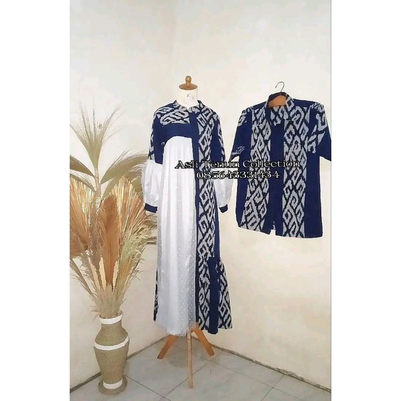 gamis set kemeja tenun kombinasi tile buat kondangan mantul