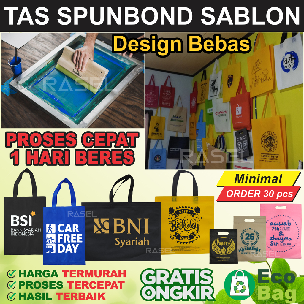 

Goodie bag sablon custom gambar logo tulisan tas spunbond goody murah 1 hari beres