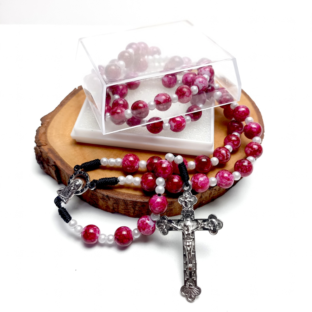 Rosario Eksklusif Batu Blorok Merah Maroon / Kalung Rosario Pria/Wanita