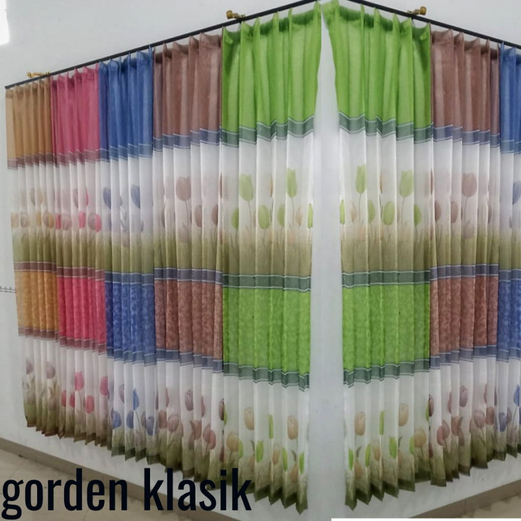 Vitrase Dalaman Gorden Motif bunga tulip Model Cantol Jendela Minimalis panjang 250cm 200cm 2 meter 