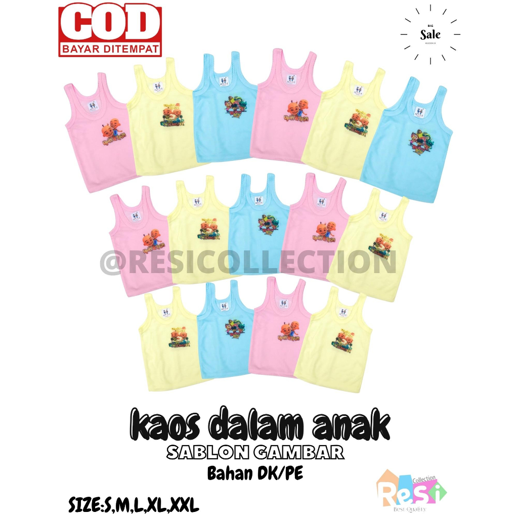 Kaos Dalam Anak Singlet Anak 12 PCS Motif Gambar