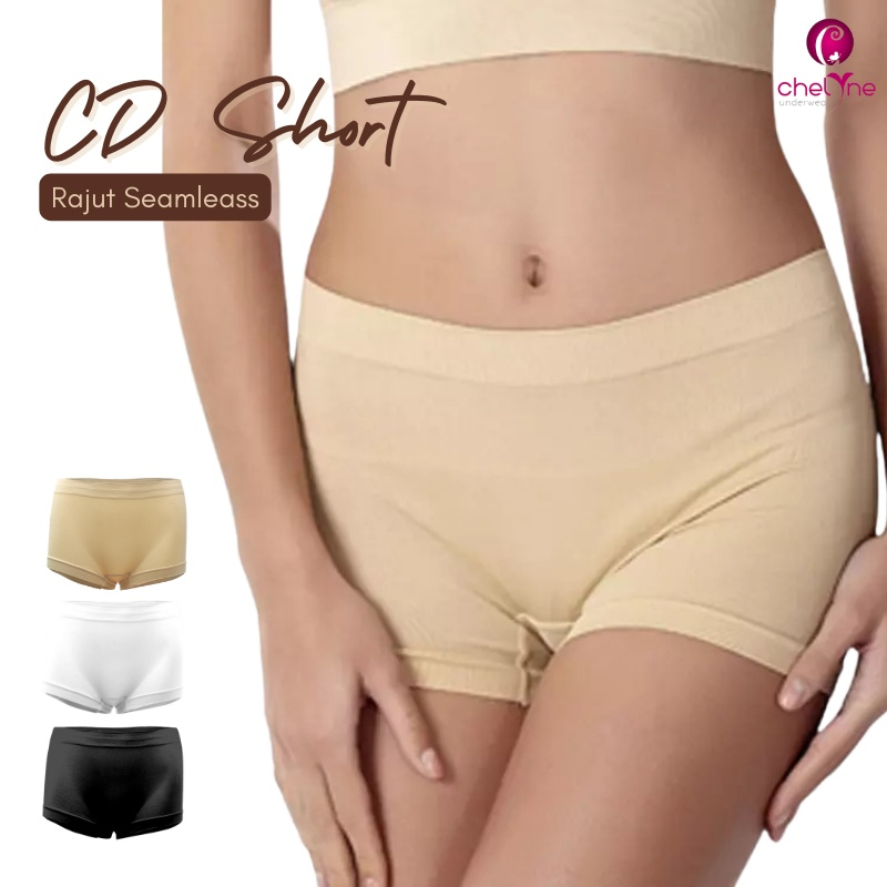Chelyne CD Short Wanita W004 Boyshort - Celana Pendek Bahan Rajut Seamless Sretchable
