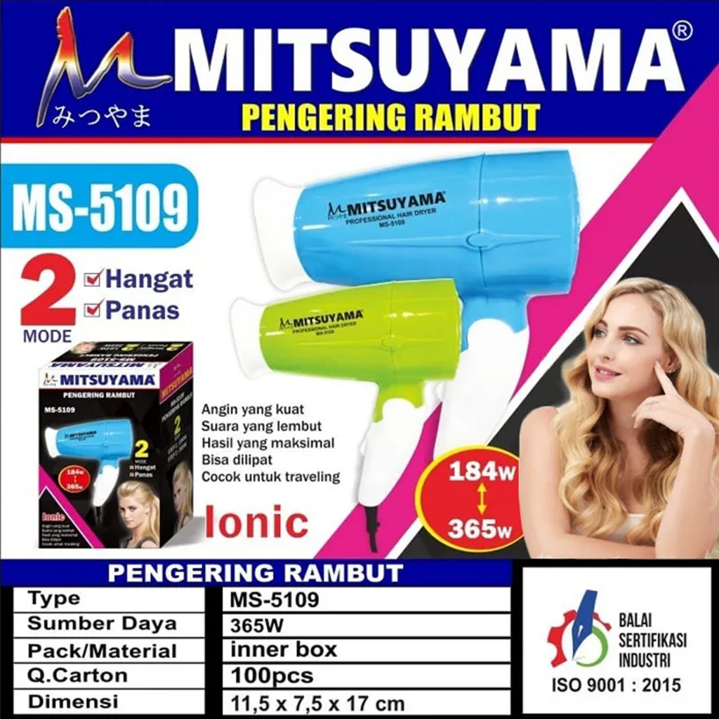 Mitsuyama Hairdryer MS-5109 Pengering Rambut Lipat Profesional