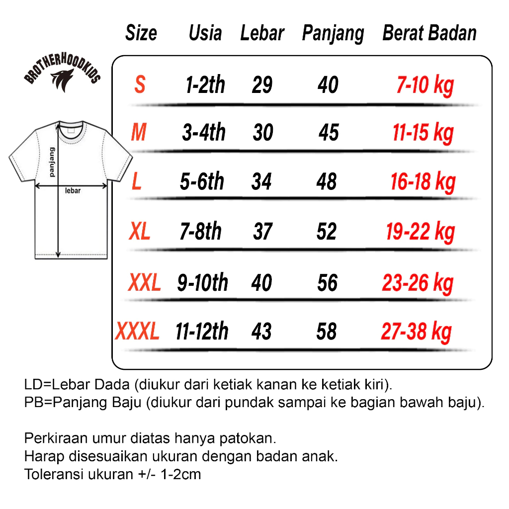 Baju Kaos Anak Usia 1-12 Tahun Bahan Cotton 30s Soft