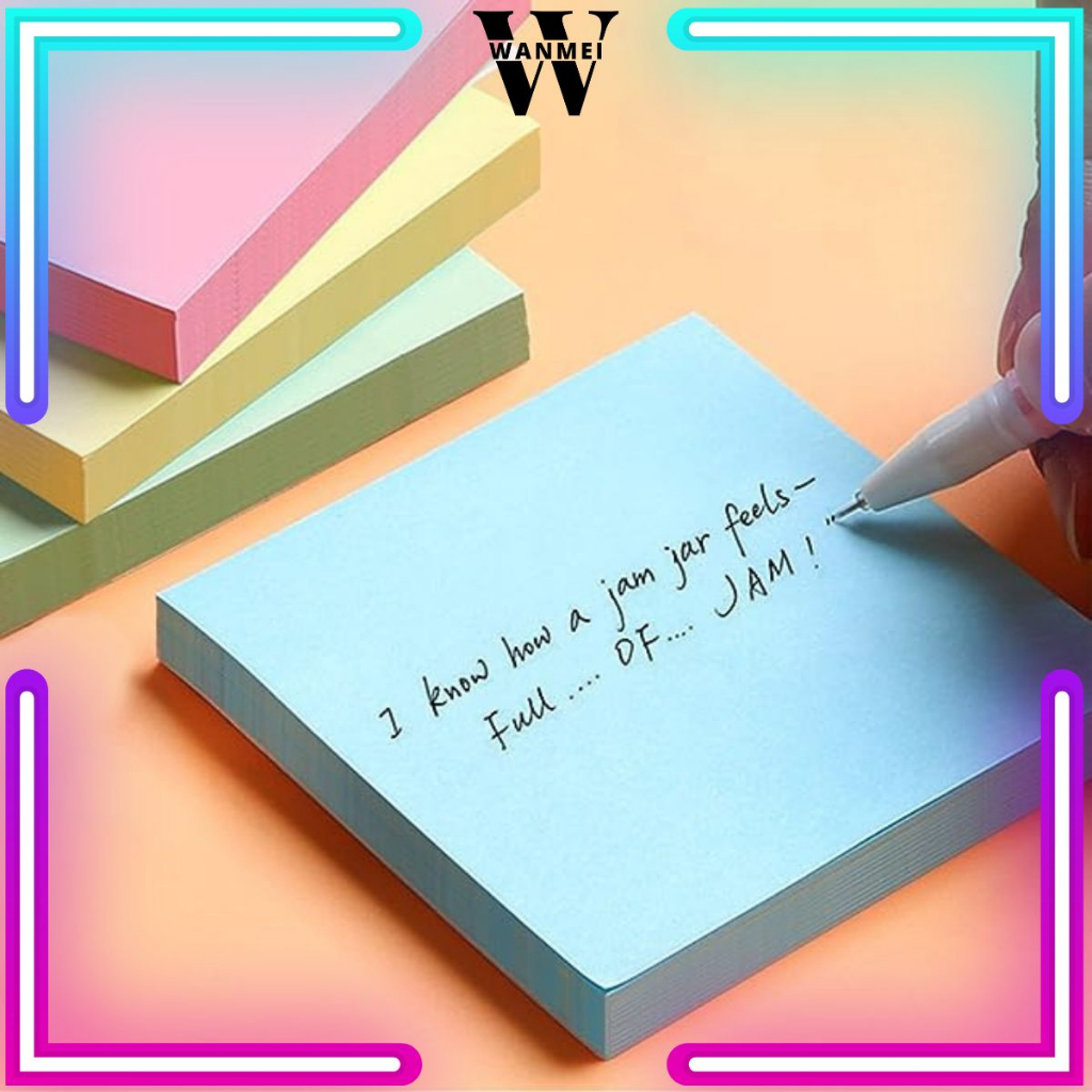 

WM Sticky Notes Polos 76 x 76 MM Isi 100 Lembar / Kertas Mini Catatan Pembatas Penanda Halaman Pengingat Tugas Sekolah Pekerjaan / Memo Pesan Tempel Telepon Meja Kerja Komputer Note Stick Paper 100 Sheets