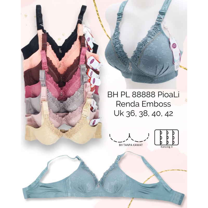 (1pcs) bh dewasa bra wanita perempuan PIAOLI PL 88888 busa tanpa kawat kancing 3