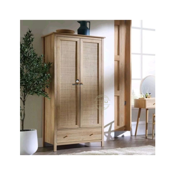 lemari pakaian hias mini 2 pintu baju bayi kayu jati solid asli jepara kombinasi rotan alami model m