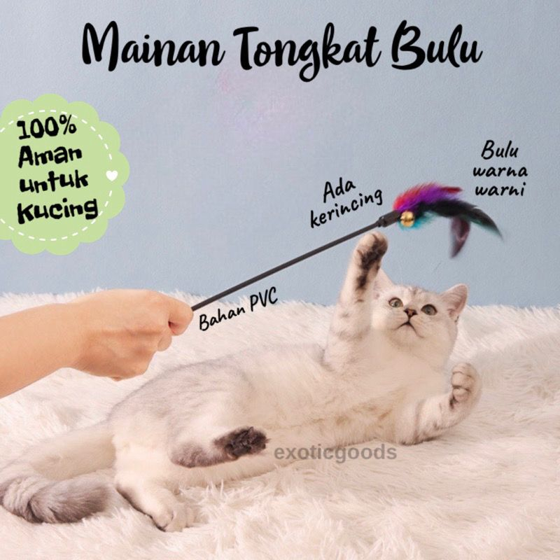 MAINAN TONGKAT KUCING MAINAN KUCING MAINAN BULU KUCING MAINAN BULU LONCENG KUCING TONGKAT BULU