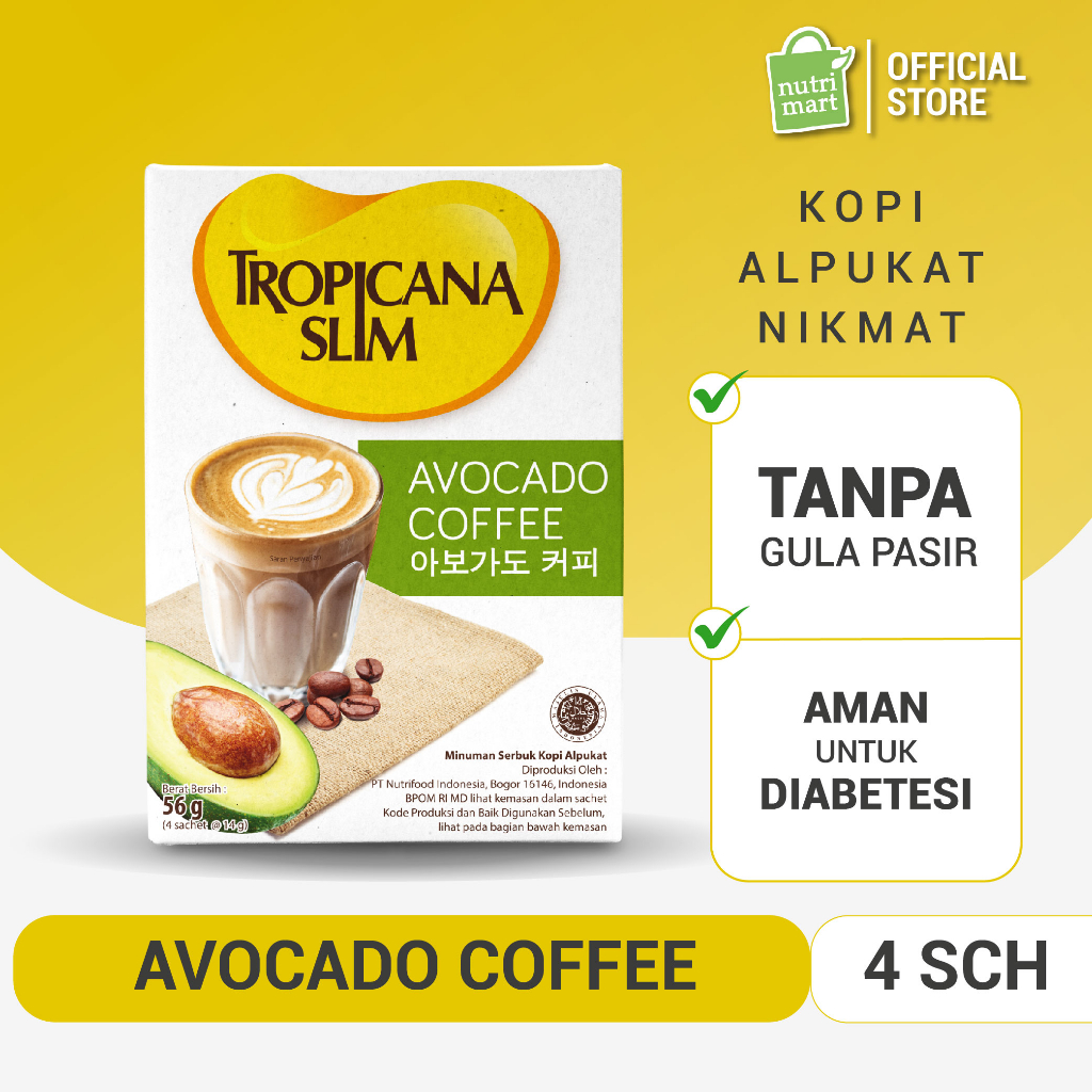 

Tropicana Slim Avocado Coffee 4 Sachet - Kopi Susu Nikmat Tanpa Gula Pasir