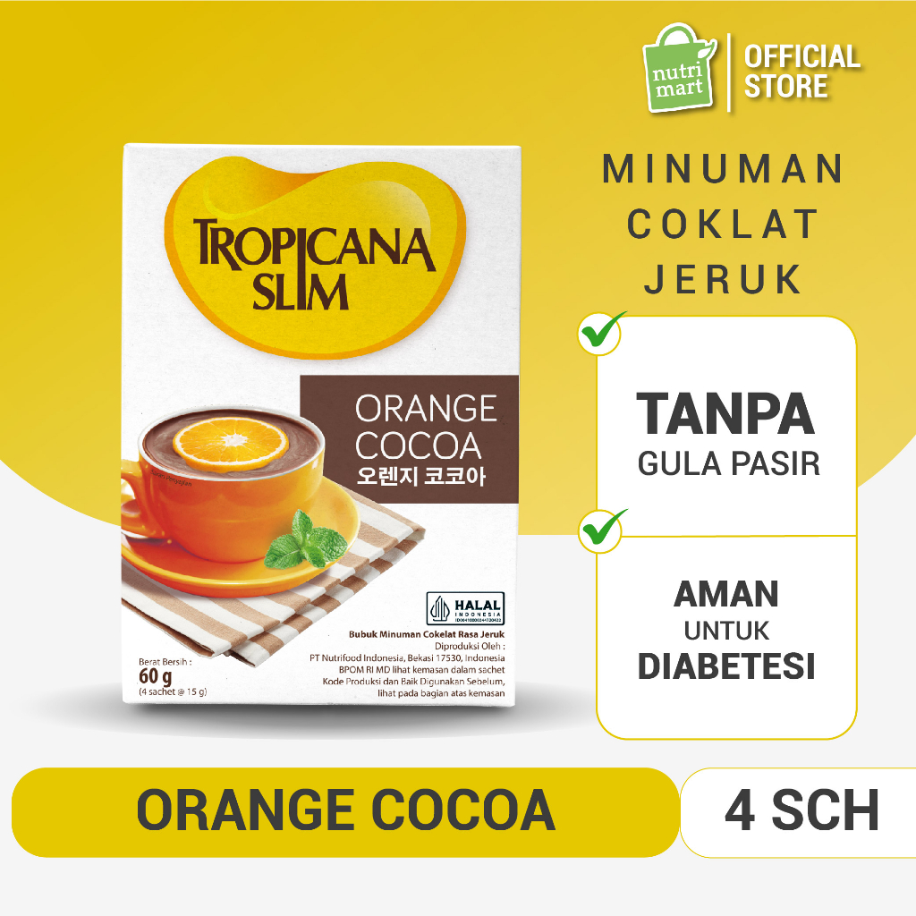 

Tropicana Slim Orange Cocoa 4 Sachet - Minuman Cokelat Jeruk Nikmat Tanpa Gula Pasir