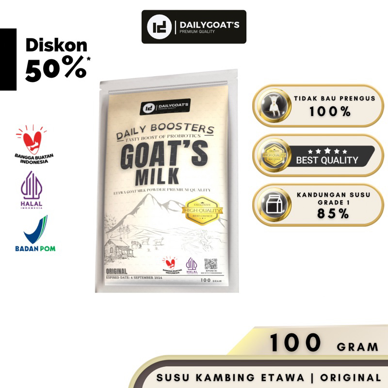 

DAILYGOATS Susu Kambing Etawa Bubuk GRADE 1 100gram Rasa Original Platinum Goat Milk Powder Drink Pasteurisasi Cair Natural Sehat Asli Terjamin