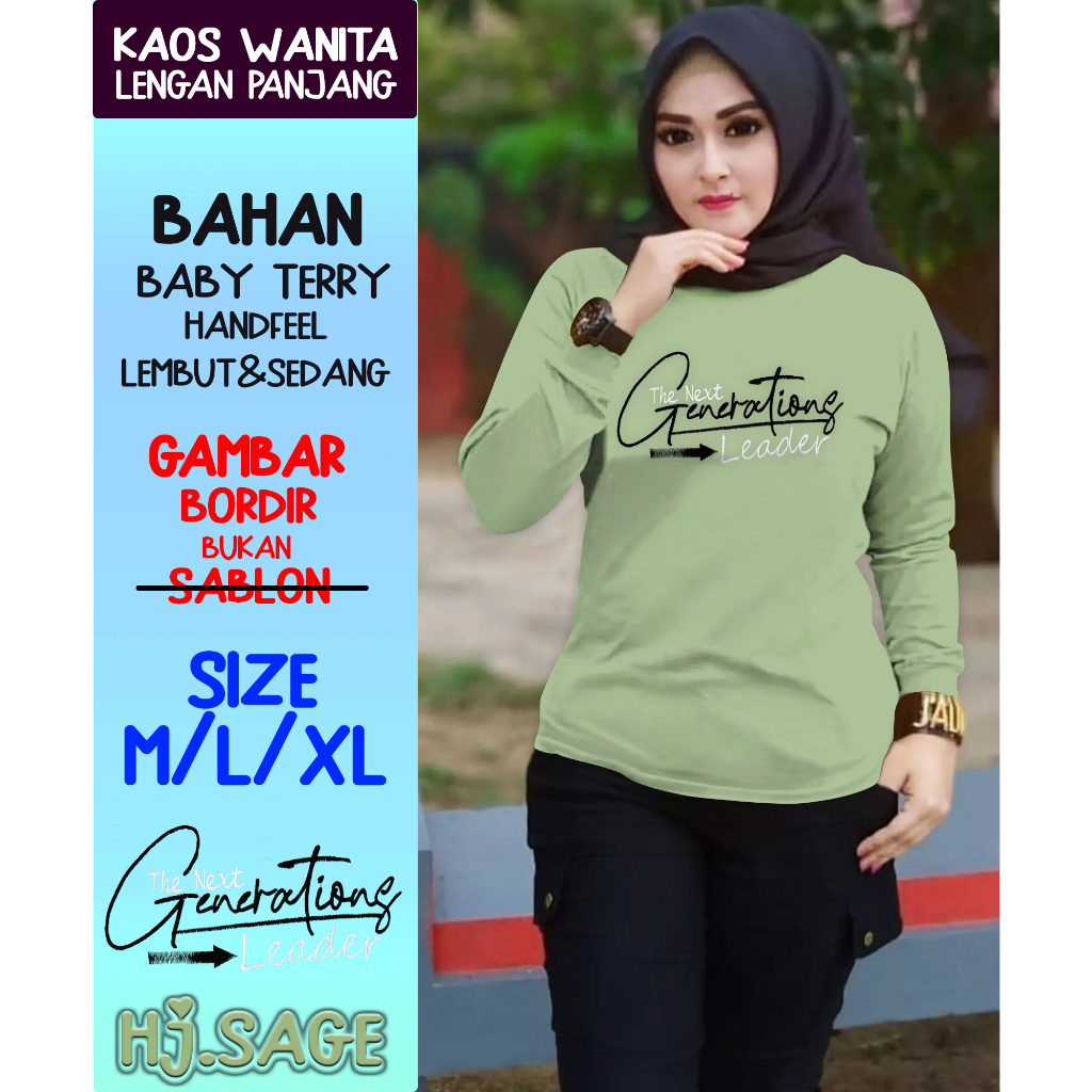 kaos wanita lengan panjang/atasan wanita lengan panjang bordir