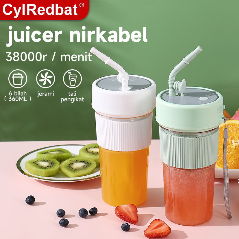 CylRedbat Blender Juicer portable dengan sedotan mini jus chopper cordless Rechargeable usb listrik 