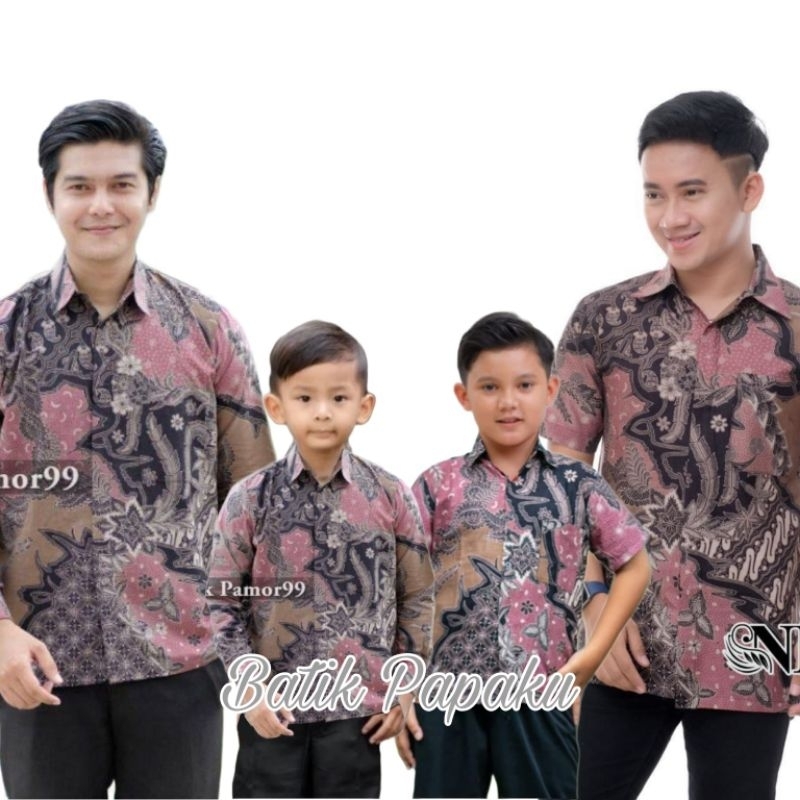 Kemeja Batik Anak Laki-Laki Lengan Panjang Couple Batik Ayah dan Anak Cowok Warna Dusty Pink