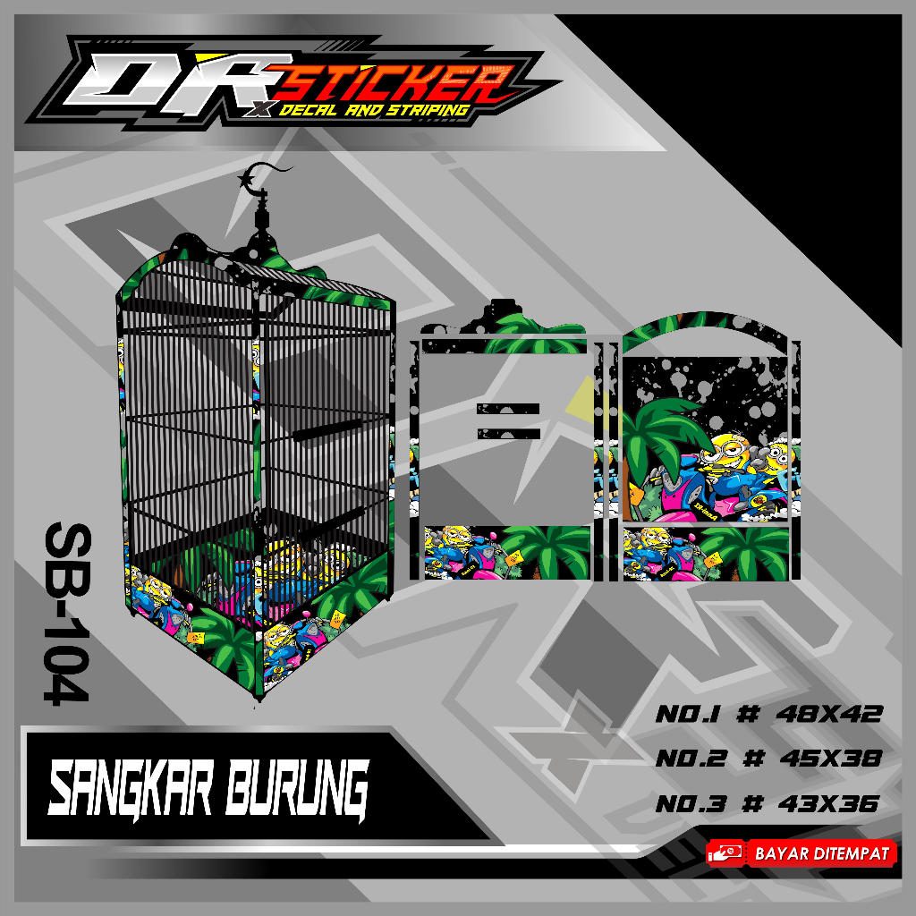 VIRAL Sticker Decal MINIONS Variasi Sangkar Burung Kacer - Decal Sangkar Burung Kotak Gepeng Custom 