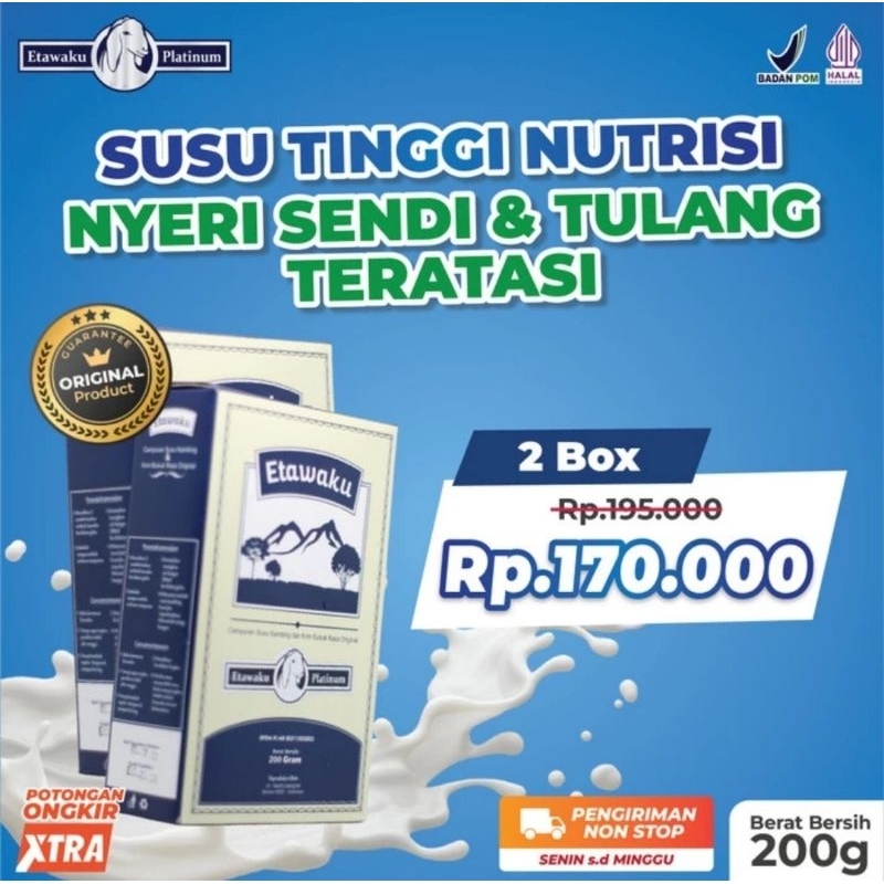

ETAWAKU PLATINUM ORIGINAL 100% ( 2 BOX ) - SUSU KAMBING ETAWA ORIGINAL - MURNI TANPA PENGAWET