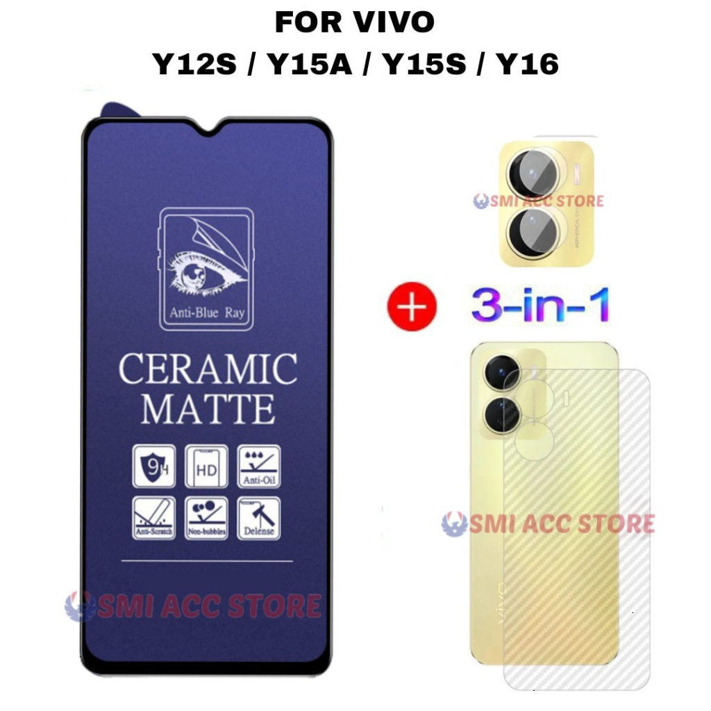 PAKET TG VIVO Y12S Y15A Y15S Y16 Tempered Glass Ceramic Anti Blue 9H Anti Gores Pelindung Anti Radia