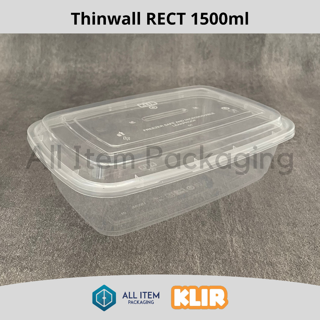 Thinwall KLIR RECTANGLE 1500ml / Kotak Plastik Persegi Panjang / Kotak Makan @25 Pcs