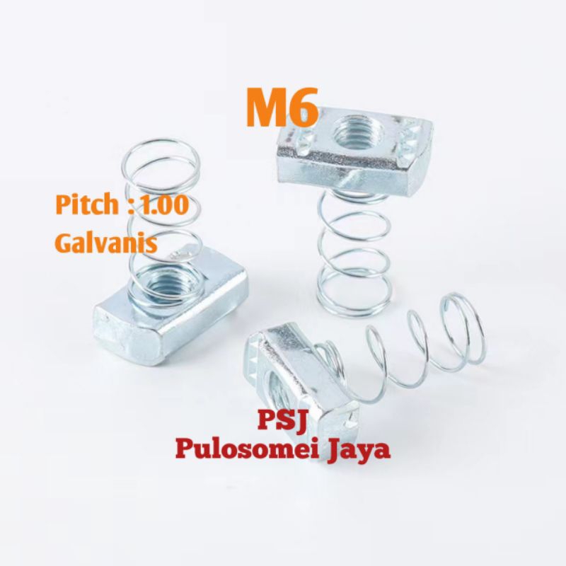 Spring Nut M6 / Mur Pegas / Mur Per / Besi Galvanis