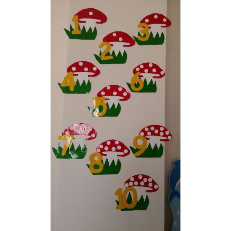 Hiasan dinding kertas tempel tema jamur angka