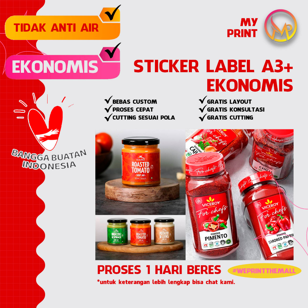 

CETAK STIKER LABEL EKONOMIS MURAH A3+ PRINT CUTTING STIKER CHROMO