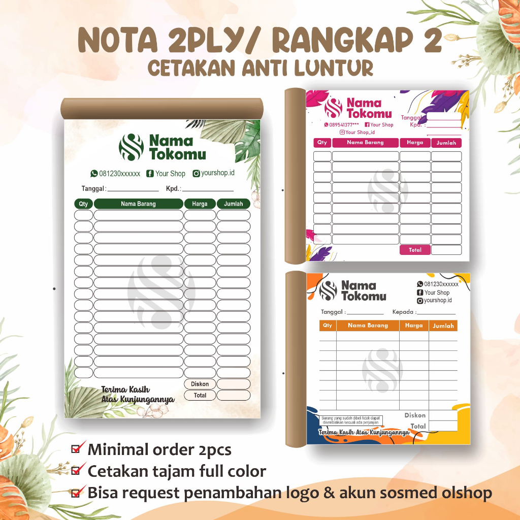 

Nota 2Ply Nota Rangkap 2 Satuan Custom Nota Olshop Nota Murah Kwitansi Bisa Custom Desain