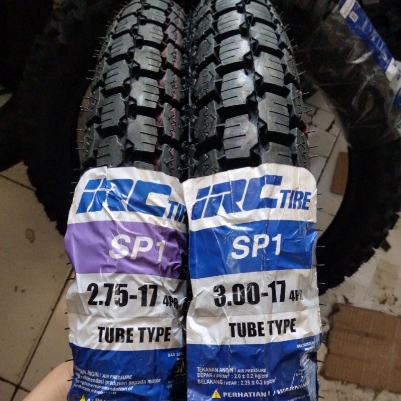 Paket Sepasang Ban Luar IRC SP1 Uk 275 &amp; 300 Ring 17 Ban Motor Classic Inoue Klasik Set Sp 1 Tire Semi Trail Tril Trial Trill Tahu TT Tubetype