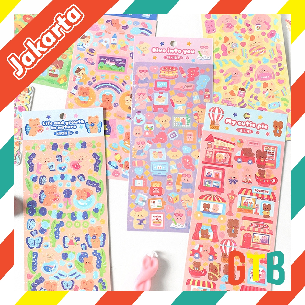 

❤GTB❤ Sticker Waterproof Kartun Bear Rabbit Hologram Stiker Motif Beruang Dan Kelinci Korea Anti Air S092