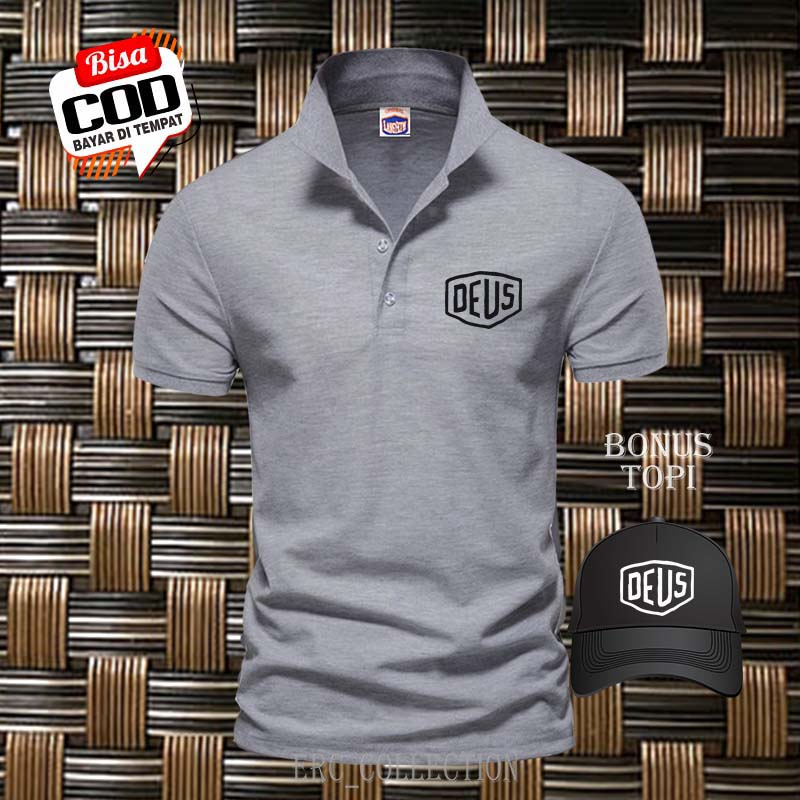 Baju Kaos Polo Deus Blog Text Kiri Hitam Gratiss Topi >> Kaos Polo Distro 100% Cotton Premium >> Baj