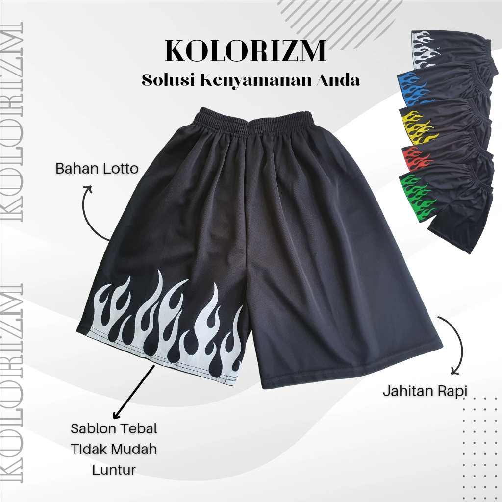 Celana Pendek Kolor Casual Boxer Motif santai rumah pria wanita unisex | Motif Api Putih | Kolorizm 
