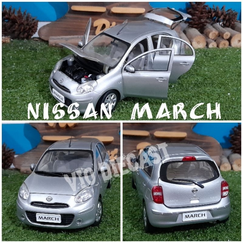Diecast Miniatur Nissan March silver skala 1:18