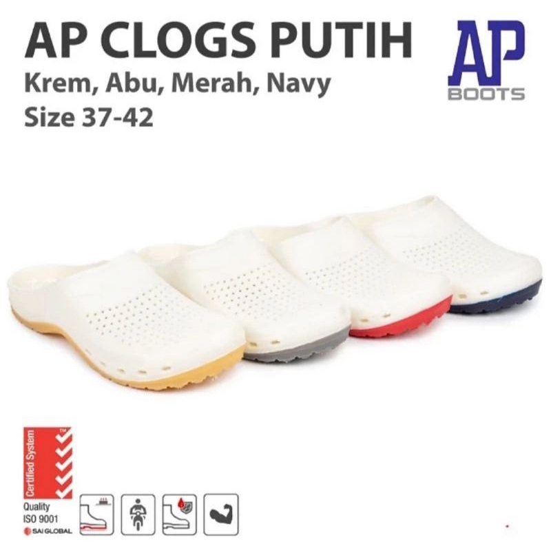 AP BOOTS SANDAL SLOP AP CLOGS PUTIH - SANDAL SLIDE PRIA/WANITA ANTI SLIP