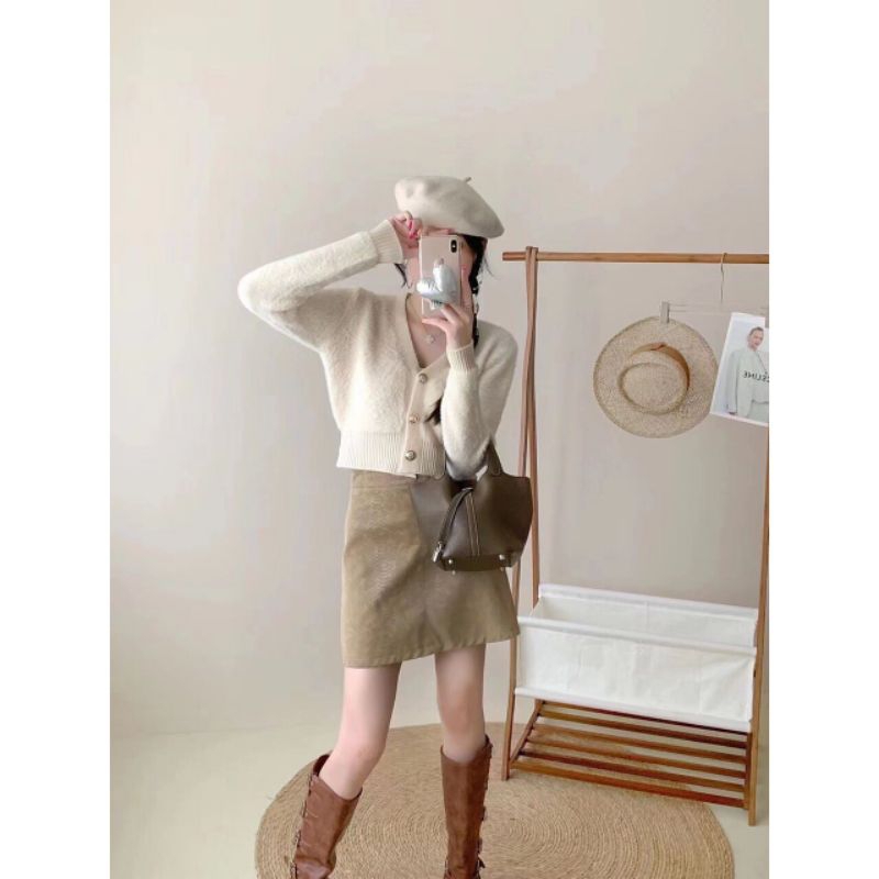 QUEEN SAKURA - Q3835B - CLASSIC FLUFFY FURY KNIT CARDIGAN IMPORT - CARDIGAN RAJUT BULU CASUAL KOREA 