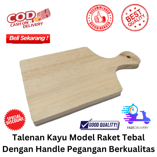 [BISA COD] PROMO Talenan Kayu Model Raket Tebal Dengan Handle Pegangan Berkualitas Talenan Kayu Rake