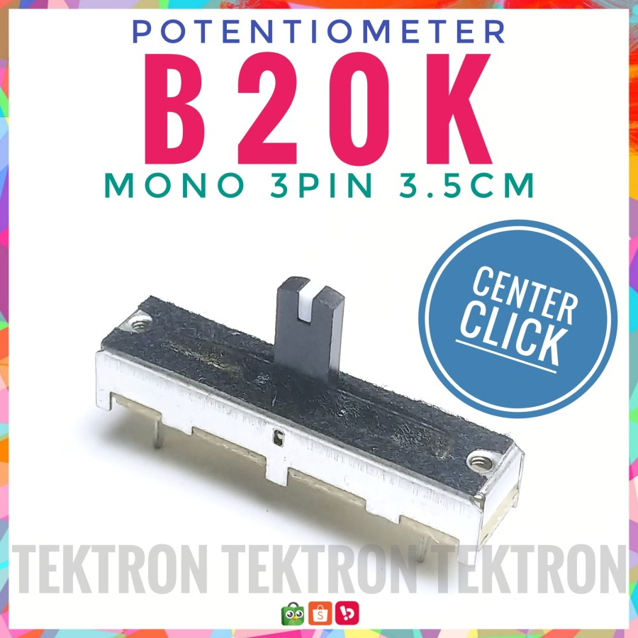 POTENTIOMETER GESER B20K MONO 3PIN B203 20K KLIK TENGAH 3.5cm Potensio