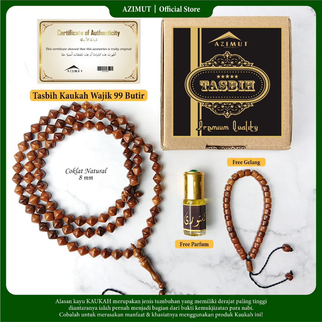 TASBIH Kayu KAUKAH Super Premium - Bersertifikat / Tasbih Kaukah Kokka Asli 100% Garansi (motif waji