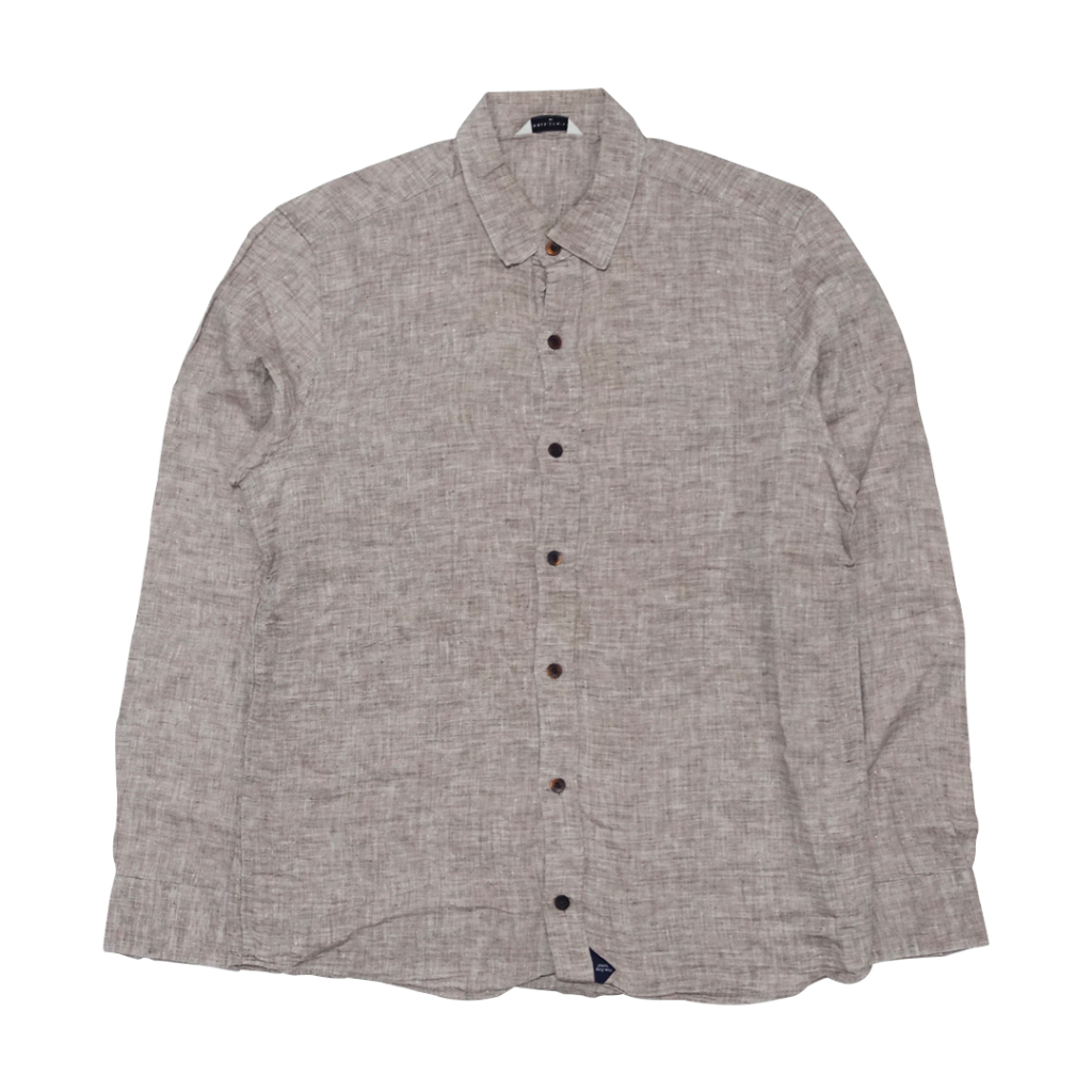 Chris Christy Linen Regular Light Brown Long Sleeve Shirt