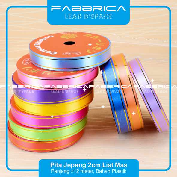 

Fabbrica - Pita Jepang List Mas 2 cm Pita Kado 3/4 inch per roll 12 meter Pita Peresmian Parsel