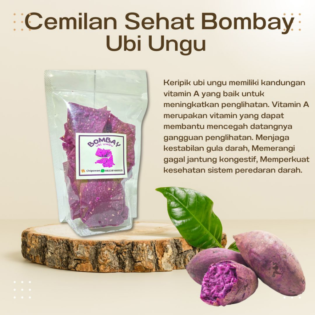 

Keripik ubi ungu | Bombay Ubi Ungu| Cemilan Sehat| 100% bahan utama ubi unggu & Tepung pilihan|