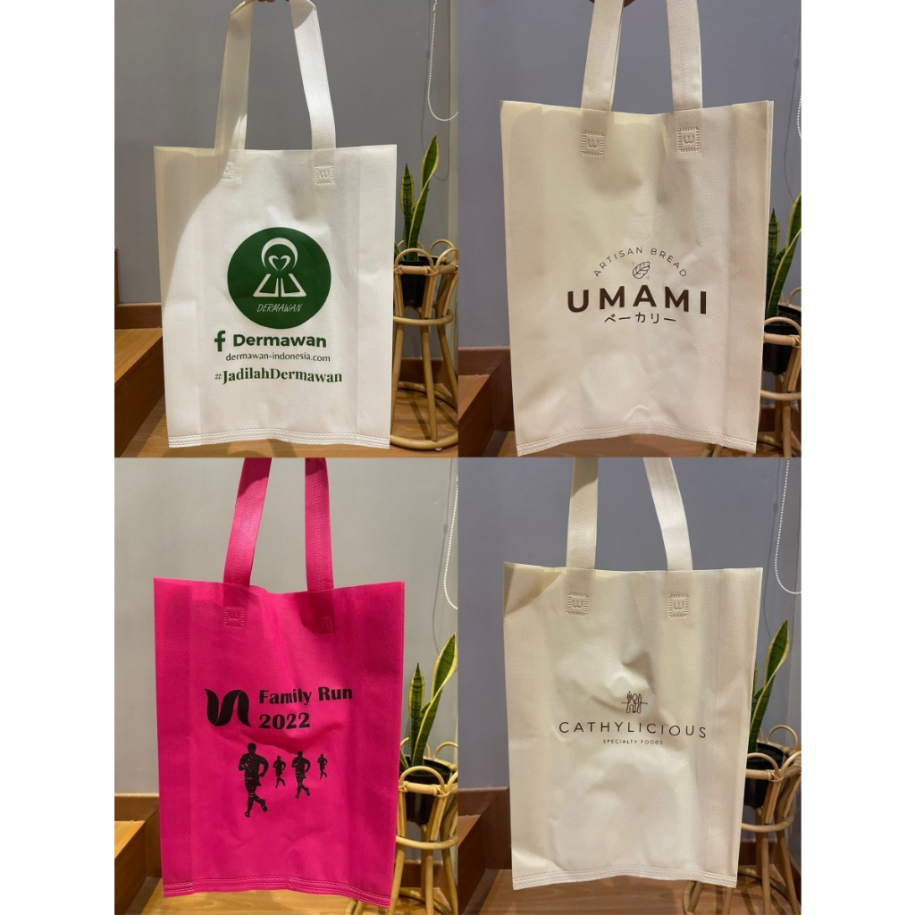 Tas spunbond custom sablon / goodie bag free sablon / tas 25x35 custom sablon / tas hajatan sablon /