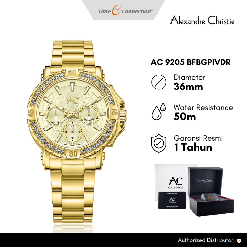 Alexandre Christie AC 9205 BFBGPIVDR Gold Original / Jam Tangan Wanita Analog Rantai Stainless Steel