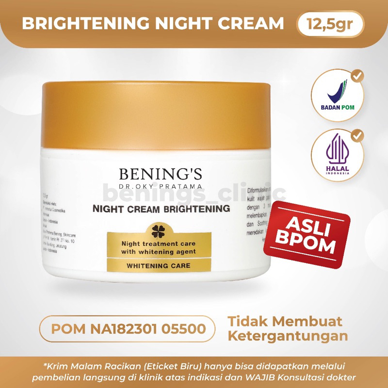 Bening’s Clinic Night Cream | Cream Malam | Brightening Pencerah | Acne Jerawat | Exclusive Flek