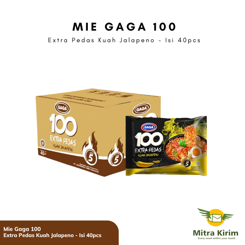 

Mi Gaga 100 Kuah Jalapeno/Goreng Jalapeno/Goreng Lada Hitam/Kuah Soto/Goreng Extra Pedas - Per Karton isi 40pcs