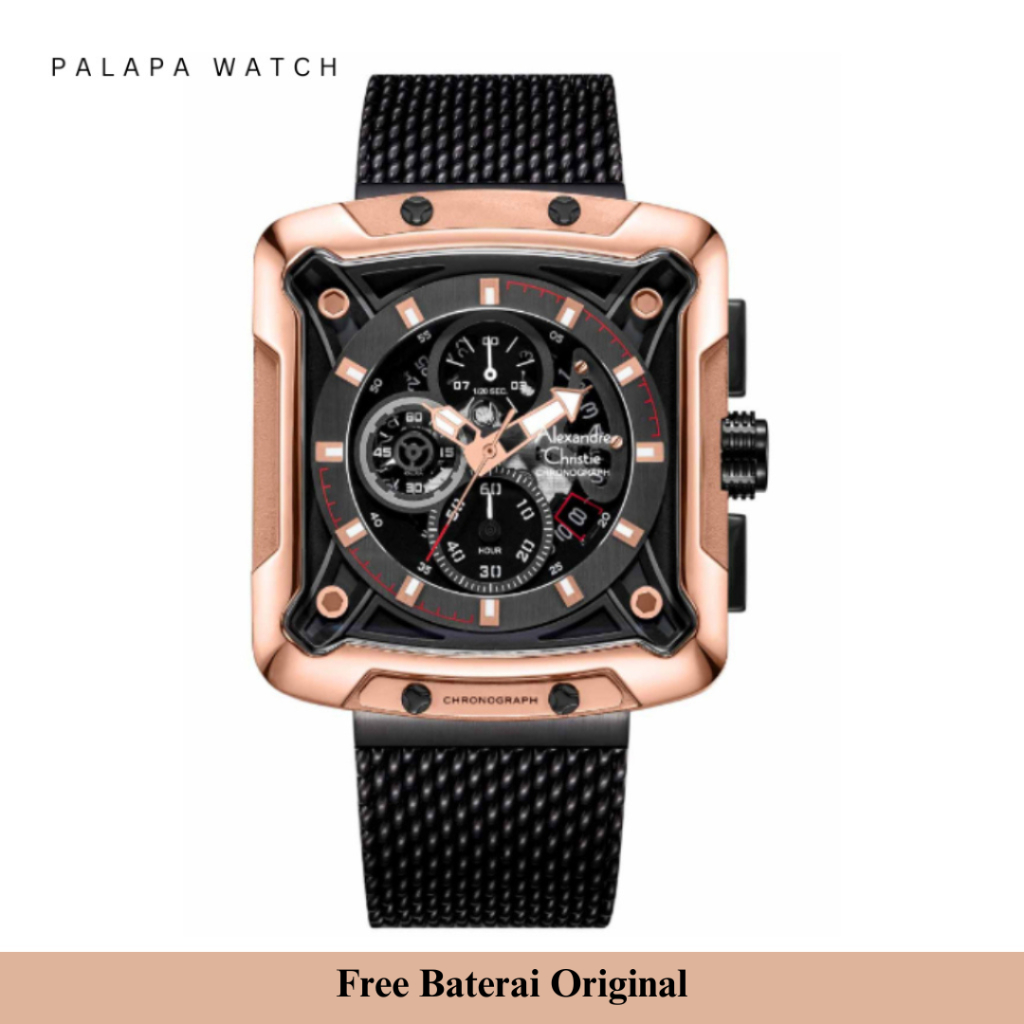 Jam Tangan Pria Alexandre Christie AC 3030 Rosegold Black Rantai Pasir Original