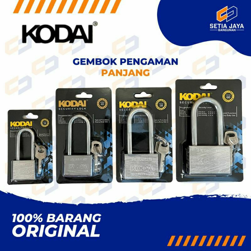 Gembok Pagar / Rumah / Pintu Kodai Panjang Nikel 30 / 40 / 50 / 60 mm