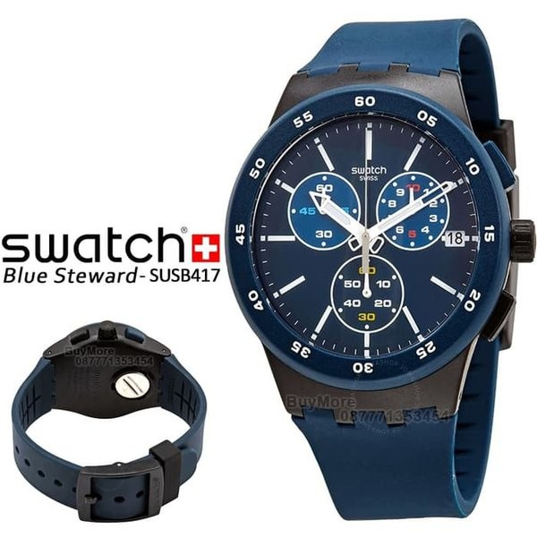 Jam Tangan Swatch SUSB417 Blue Steward Chronograph Blue Original