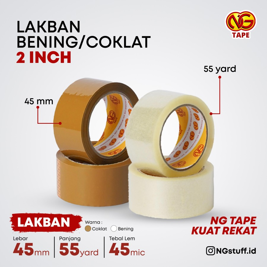

ISOLASI LAKBAN BENING/COKLAT 2 INCH (45MM/48MM) KUAT REKAT NG TAPE