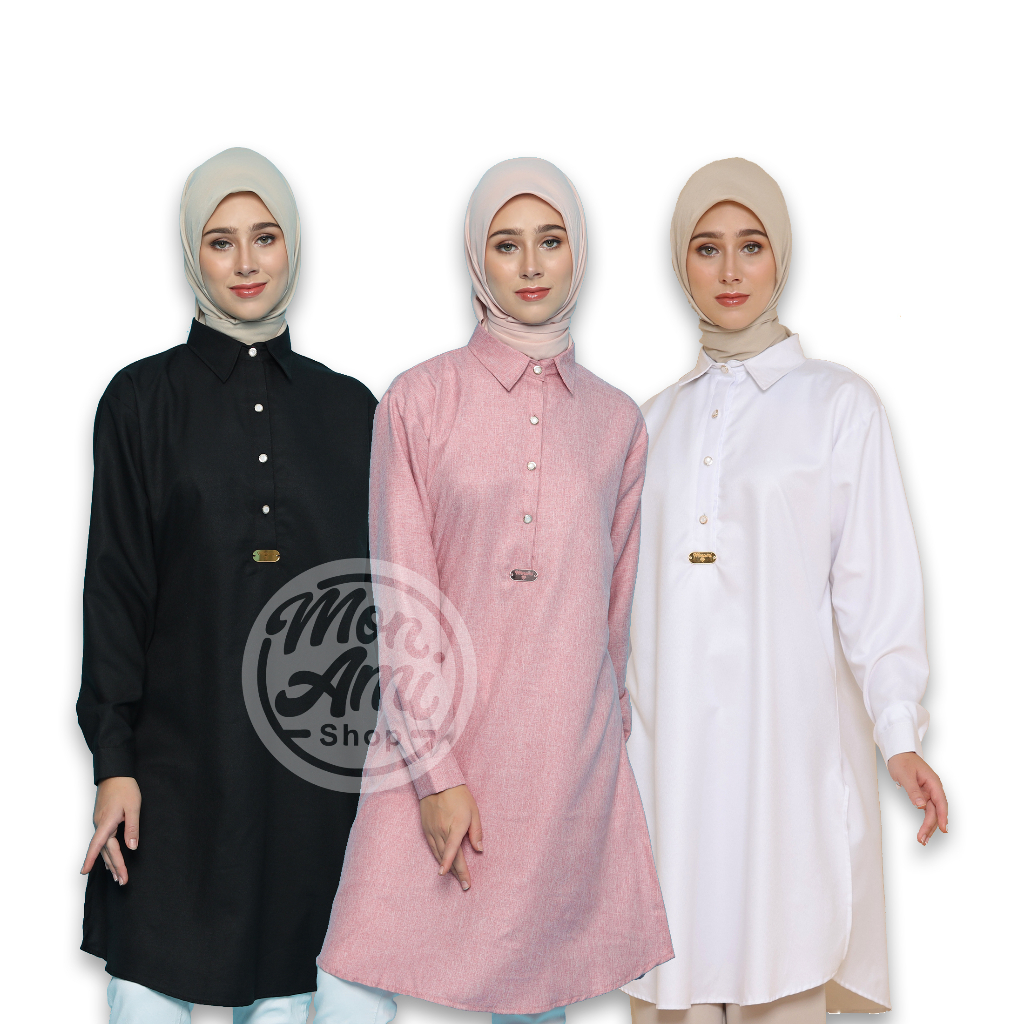 Amalia Long Tunik Atasan Busana Muslim Wanita Belah Samping Bahan Katun Madinah Jumbo LD 110 & LD